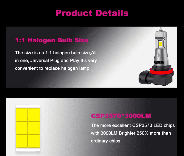 H11 Cool White Mini Size Easy Install Led Car Bulb Headlight