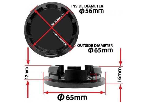 CENTRE WHEEL HUB CAP 65MM COMPATIBLE WITH VW - 3B7601171 (All Black)