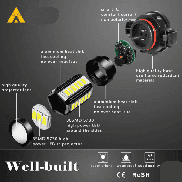 PSX24W LED Spot Light Bulbs - Set of 2 - Yellow