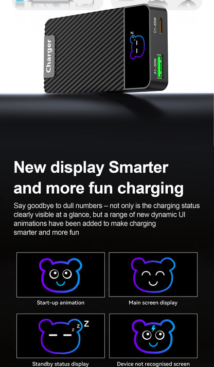 72W GaN Ultra-Slim Fast Charger with Digital Display