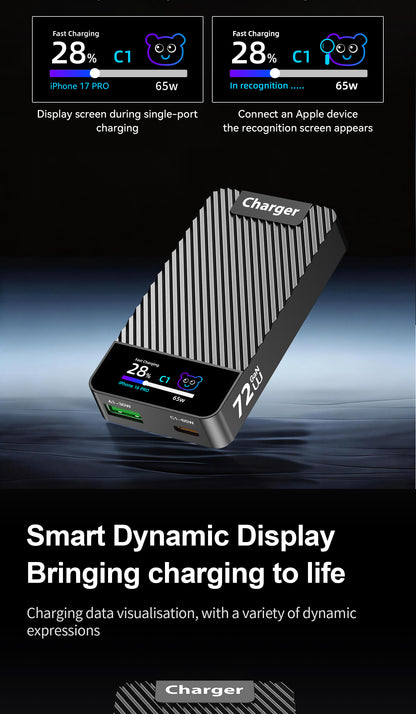 72W GaN Ultra-Slim Fast Charger with Digital Display