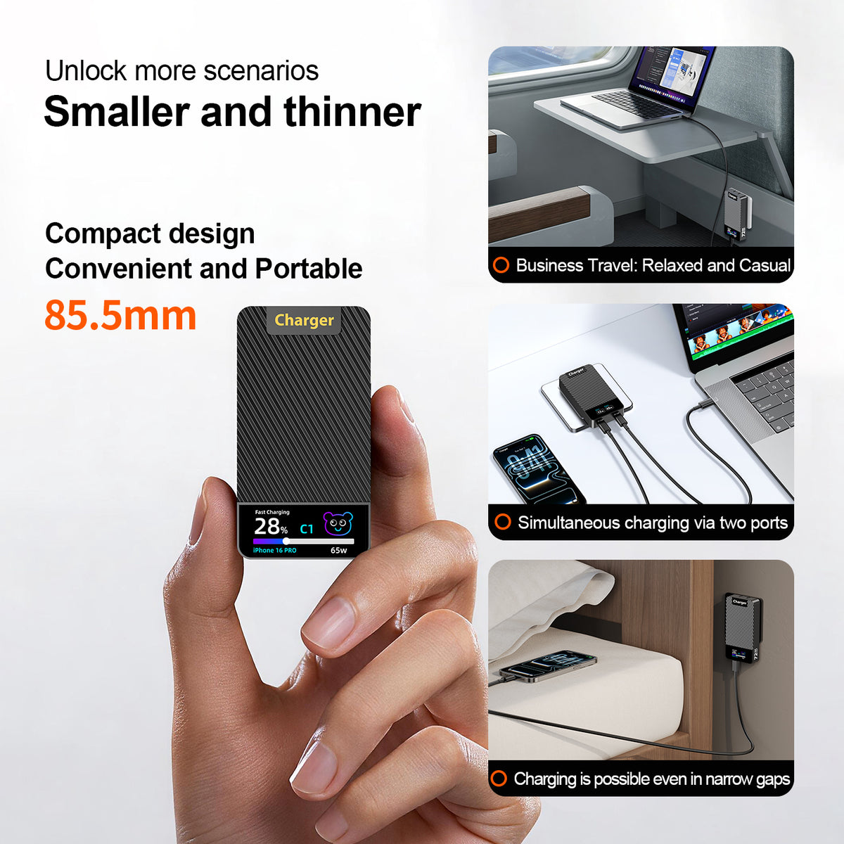 72W GaN Ultra-Slim Fast Charger with Digital Display
