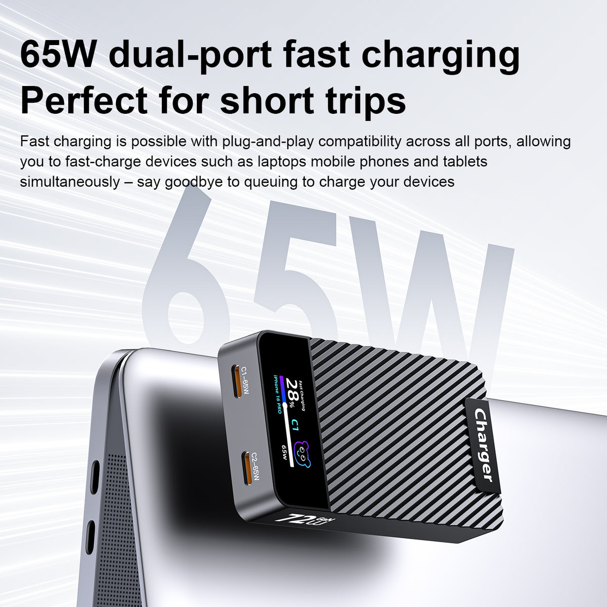 72W GaN Ultra-Slim Fast Charger with Digital Display