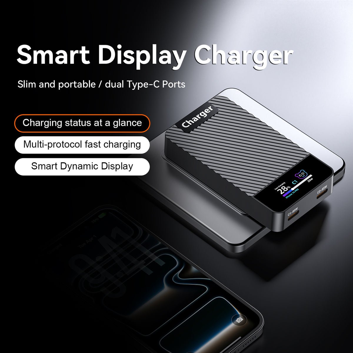 72W GaN Ultra-Slim Fast Charger with Digital Display