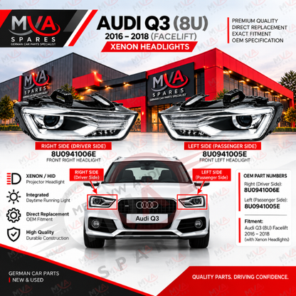 AUDI Q3 8U Facelift 2016+ XENON HEADLIGHT LEFT/PASSENGER SIDE - 8U0941005E