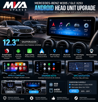 Mercedes W205 / X253 12.3" Snapdragon CarPlay Android Head Unit Upgrade NTG 5.0