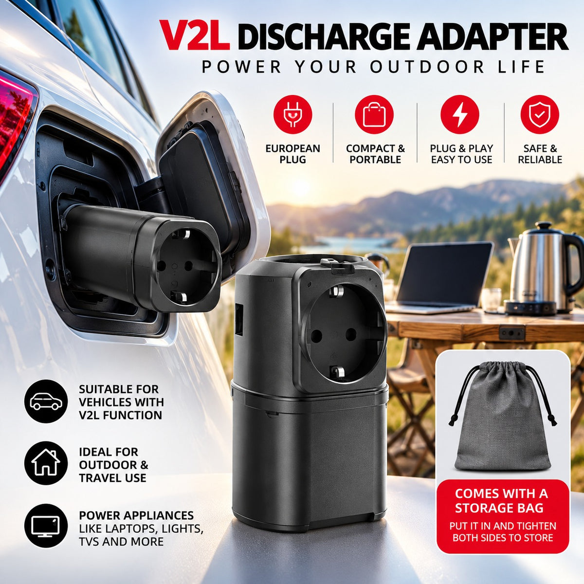Type 2 V2L Discharge Adapter 3500W – EV Vehicle-to-Load Power Adapter