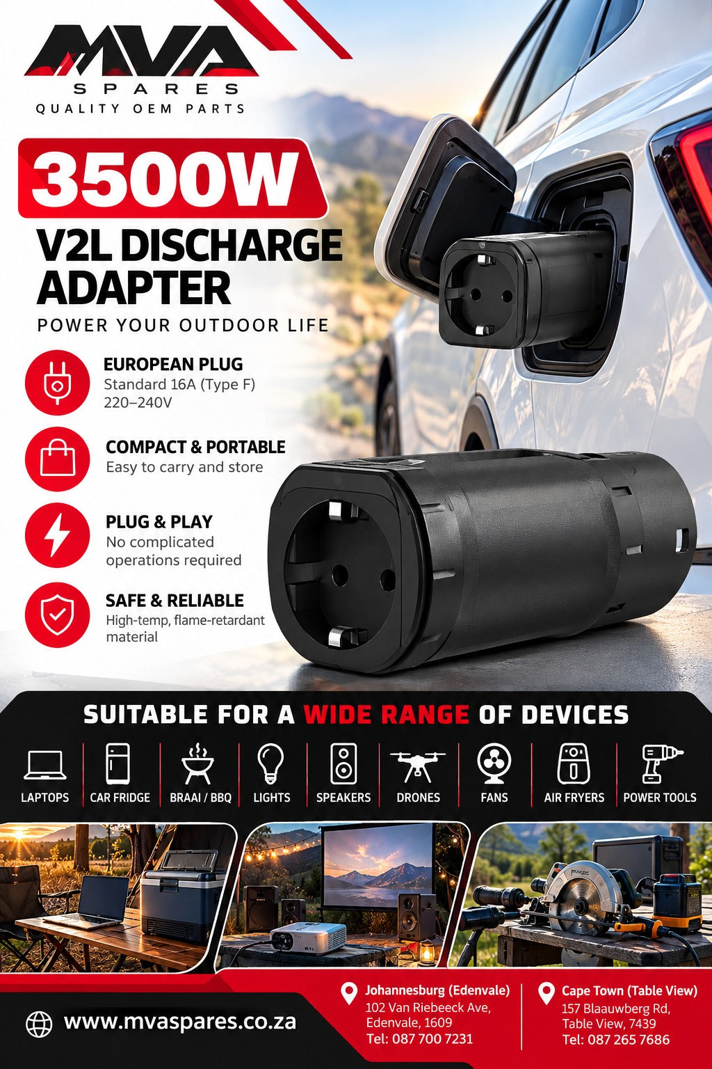 Type 2 V2L Discharge Adapter 3500W – EV Vehicle-to-Load Power Adapter