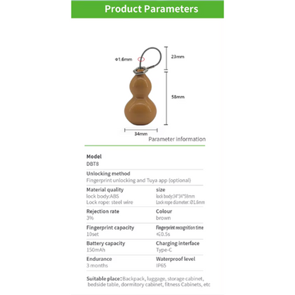 Mini Fingerprint Smart PadLock - Tuya App Controlled - Green