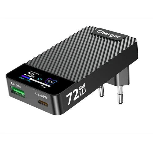 72W GaN Ultra-Slim Fast Charger with Digital Display