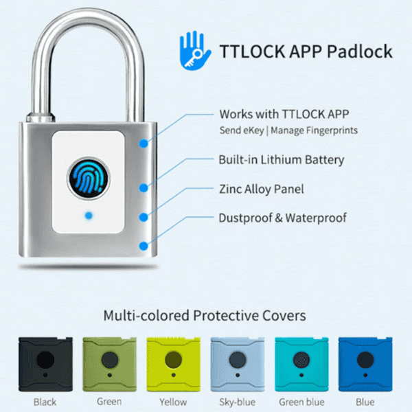 Bluetooth Smart Padlock Fingerprint Lock Keyless with TTlock App - Black 40mm